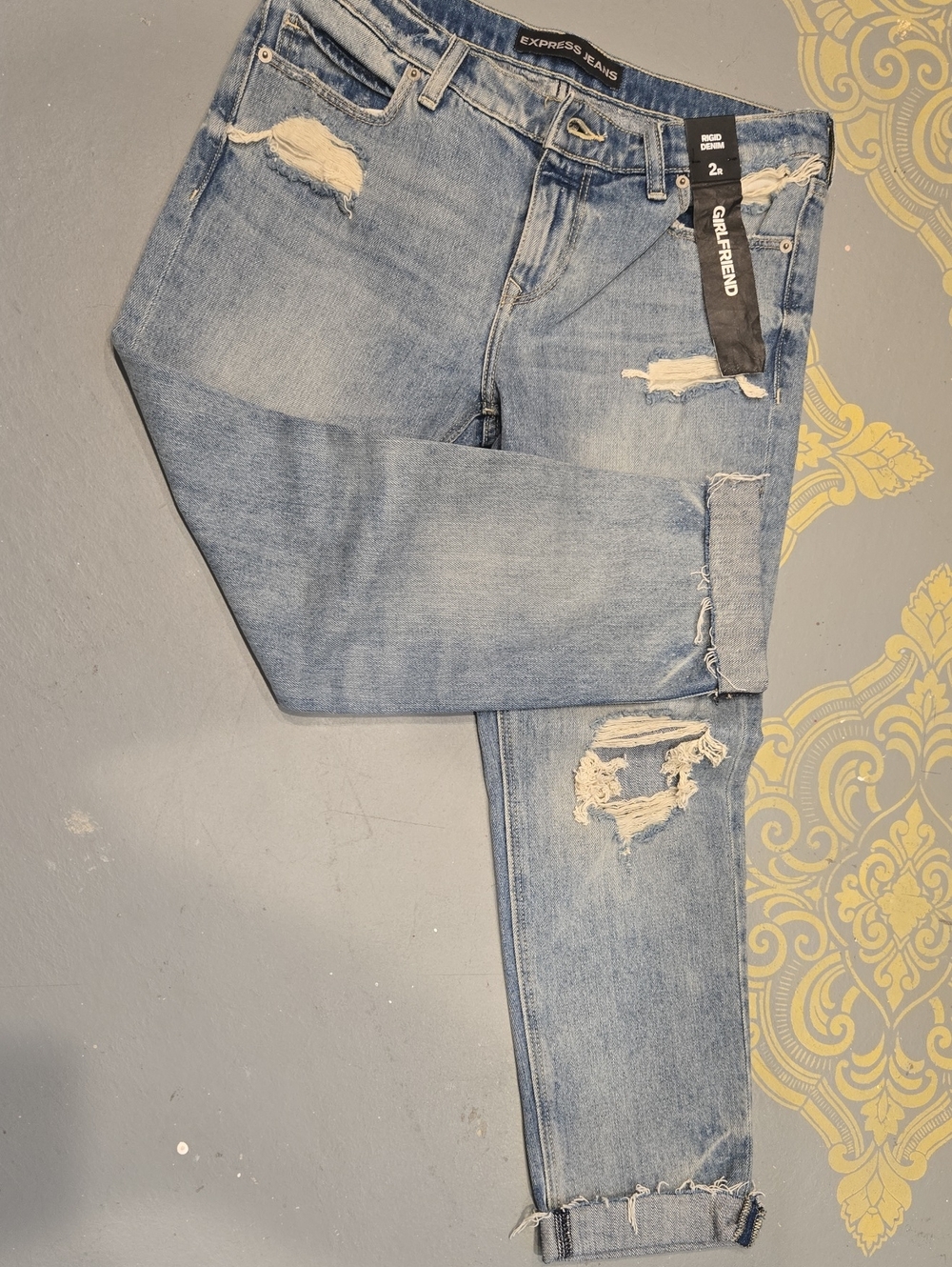 Express Light Blue Girlfriend Rigid Denim Jeans